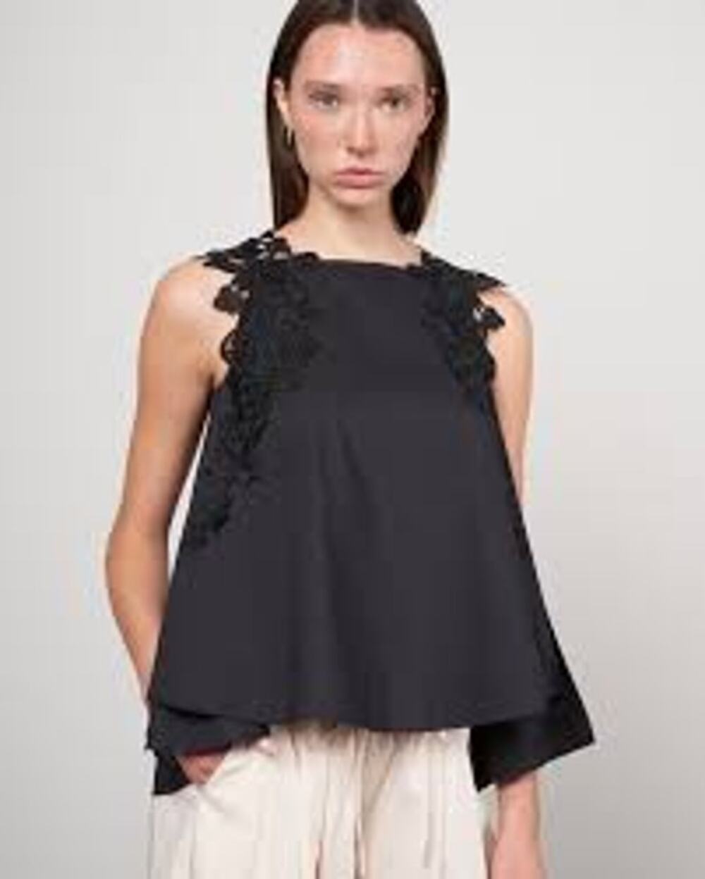 Psophia Guipure Lace Sleeveless Cotton Blouse in Black size XS NEW